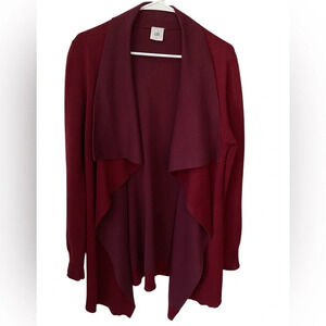 CAbi Two Tone Cardigan Sweater Womens Medium Burgundy Cozy Up Open Layering